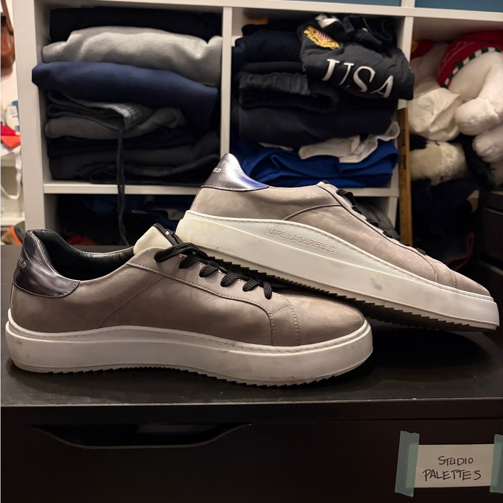Karl Lagerfeld grey suede leather sneakers / shoes - Picture 6 of 12